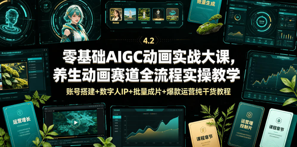 零基础AIGC动画实战大课，养生动画赛道全流程实操教学，账号搭建+数字人IP+批量成片+爆款运营纯干货教程-赛德副业库