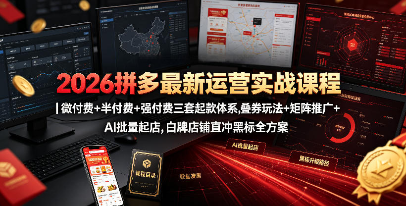 2026拼多多最新运营实战课程｜微付费+半付费+强付费三套起款体系，叠券玩法+矩阵推广+AI批量起店，白牌店铺直冲黑标全方案-赛德副业库