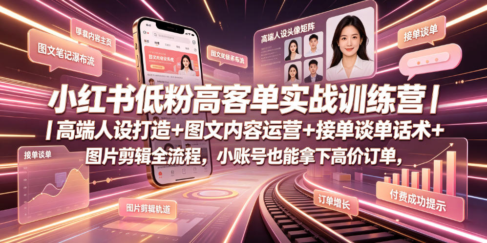 小红书低粉高客单实战训练营｜高端人设打造+图文内容运营+接单谈单话术+图片剪辑全流程，小账号也能拿下高价订单-赛德副业库