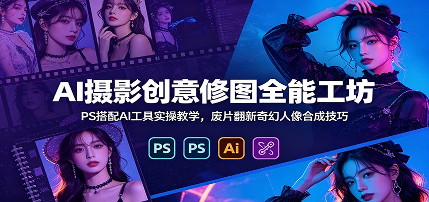 AI摄影创意修图全能工坊：PS搭配AI工具实操教学，废片翻新奇幻人像合成技巧-赛德副业库