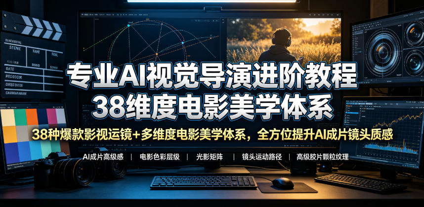 专业AI视觉导演进阶教程，38种爆款影视运镜+多维度电影美学体系，全方位提升AI成片高级感与镜头质感-赛德副业库