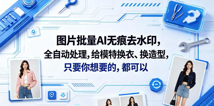 图片批量AI无痕去水印,全自动处理,给模特换衣、换造型,只要你想要的,都可以(软件+视频教程)-赛德副业库