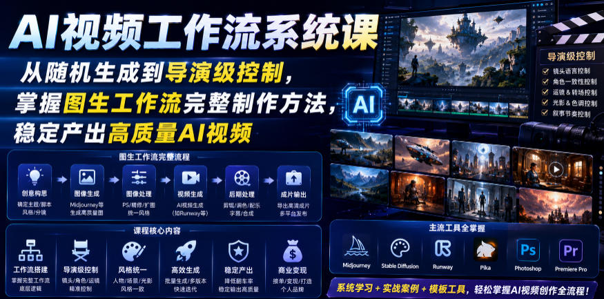 AI视频工作流系统课,从随机生成到导演级控制,掌握图生工作流完整制作方法,稳定产出高质量AI视频-赛德副业库