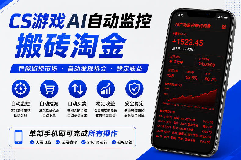 CS游戏AI自动监控搬砖淘金，稳定运行多年，支持任何形式验证，日入300+【揭秘】-赛德副业库