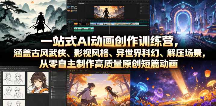 一站式AI动画创作训练营,涵盖古风武侠、影视风格、异世界科幻、解压场景,从零自主制作高质量原创短篇动画-赛德副业库