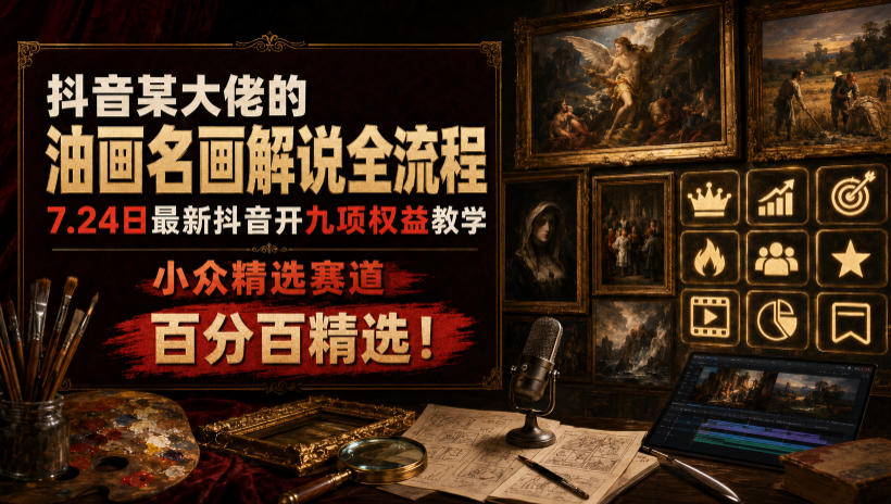 抖音某大佬的油画名画解说全流程,7.24日最新抖音开九项权益教学,小众精选赛道,百分百精选!-赛德副业库