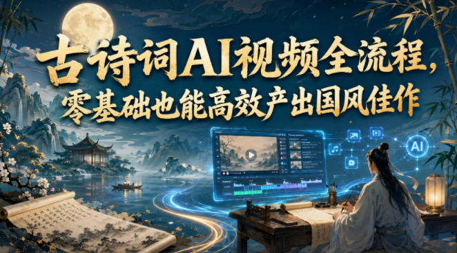 古诗词AI视频全流程,零基础也能高效产出国风佳作-赛德副业库
