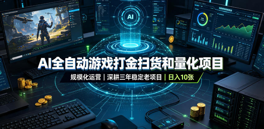 AI全自动游戏打金扫货和量化项目,规模化运营日入10张,深耕三年稳定老项目!【揭秘】-赛德副业库