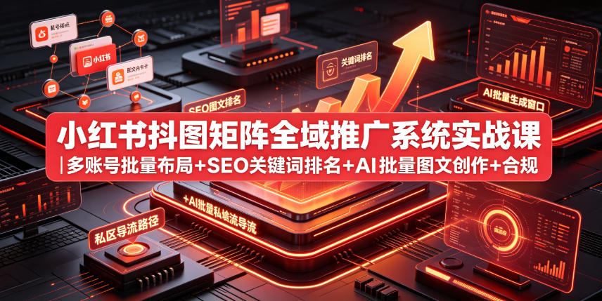 小红书抖图矩阵全域推广系统实战课｜多账号批量布局+SEO关键词排名+AI批量图文创作+合规私域导流完整落地教程-赛德副业库