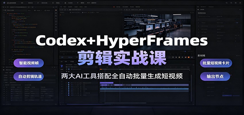 Codex+HyperFrames剪辑实战课:两大AI工具搭配全自动批量生成短视频-赛德副业库