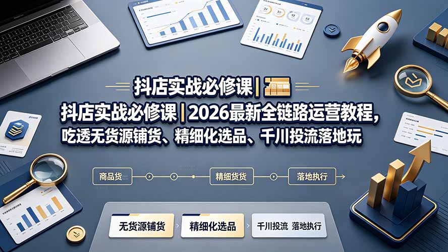 (19549期)抖店实战必修课|2026最新全链路运营教程,吃透无货源铺货、精细化选品、千川投流落地玩法-赛德副业库