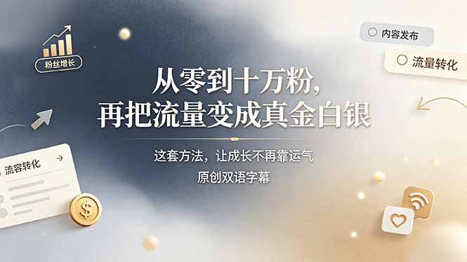 (19198期)从零到十万粉,再把流量变成真金白银——这套方法,让成长不再靠运气【原创双语字幕】-赛德副业库