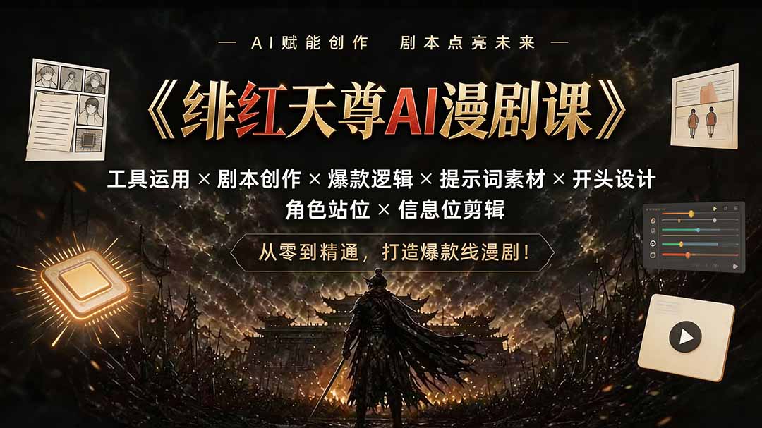 （19597期）绯红天尊AI漫剧课｜工具运用×剧本创作×爆款逻辑×提示词素材×开头设计×角色站位×信息位剪辑-赛德副业库