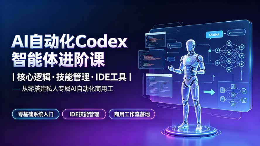 （19245期）AI自动化Codex智能体进阶课｜核心逻辑·技能管理·IDE工具｜从零搭建私人专属AI自动化商用工作流-赛德副业库