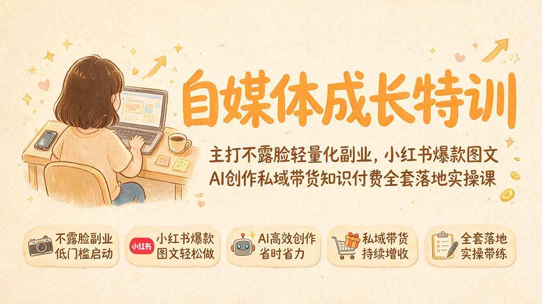 （19584期）自媒体成长特训｜主打不露脸轻量化副业，小红书爆款图文AI创作私域带货知识付费全套落地实操课-赛德副业库