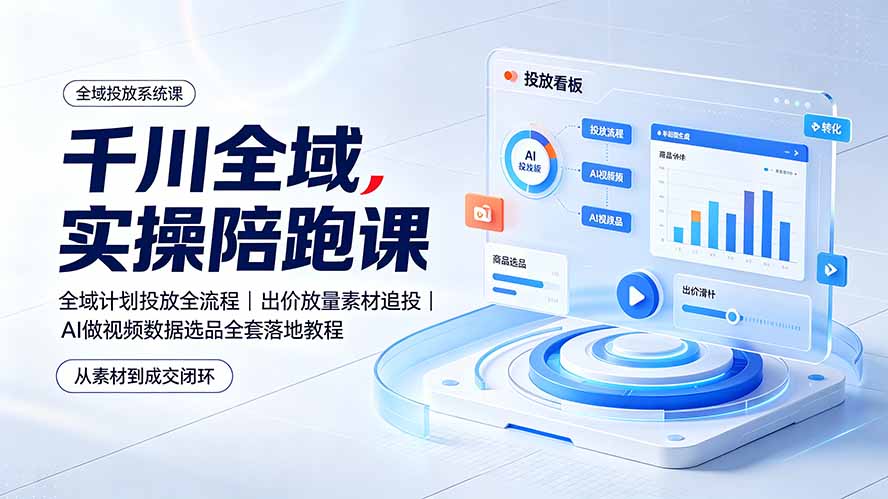 (19392期)千川全域实操陪跑课:全域计划投放全流程|出价放量素材追投|AI做视频数据选品全套落地教程-赛德副业库
