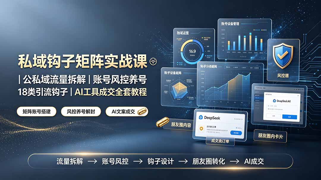(19321期)私域钩子矩阵实战课〓公私域流量拆解|账号风控养号|18类引流钩子|AI工具成交全套教程-赛德副业库