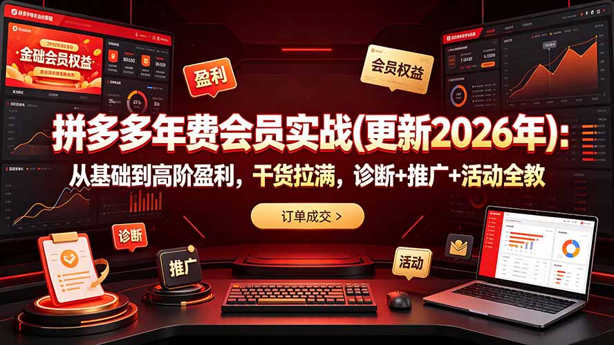 （19290期）拼多多年费会员实战(更新2026年)：从基础到高阶盈利，干货拉满，诊断+推广+活动全教-赛德副业库