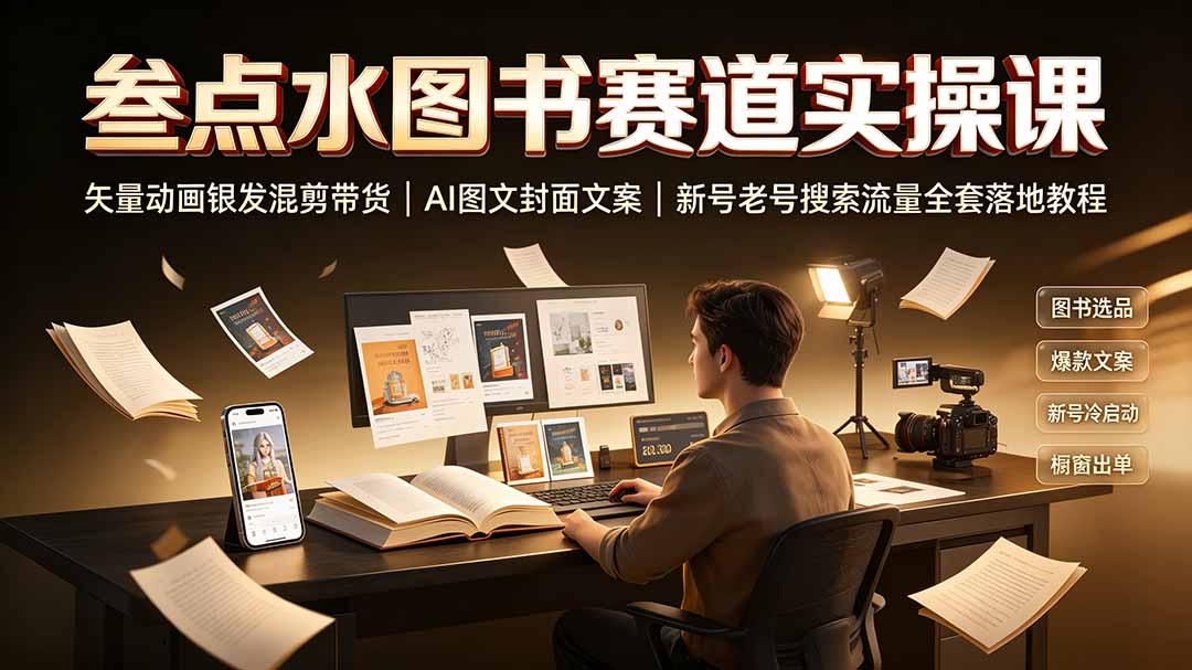 (19613期)叁点水图书赛道实操课|矢量动画银发混剪带货,AI图文封面文案,新号老号搜索流量全套落地教程-赛德副业库