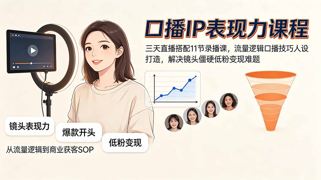 （19604期）口播IP表现力课程｜三天直播搭配11节录播课，流量逻辑口播技巧人设打造，解决镜头僵硬低粉变现难题-赛德副业库
