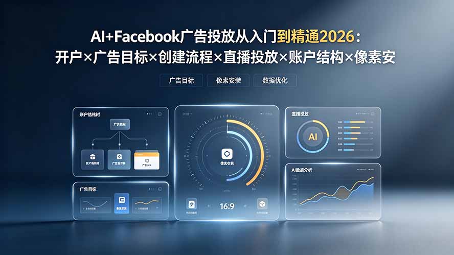 (19465期)AI+Facebook广告投放从入门到精通2026:开户×广告目标×创建流程×直播投放×账户结构×像素安装×AI赋能-赛德副业库