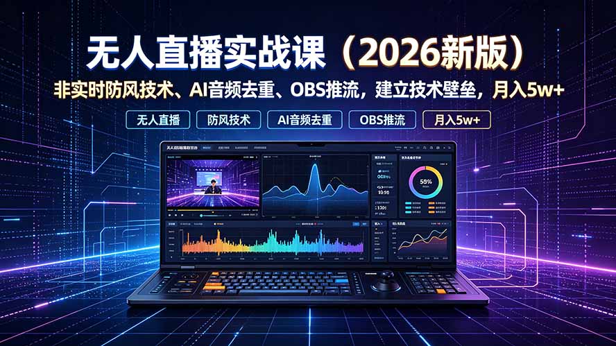 （19292期）无人直播实战课（更新7月），非实时防风技术、AI音频去重、OBS推流，建立技术壁垒，月入5w+-赛德副业库