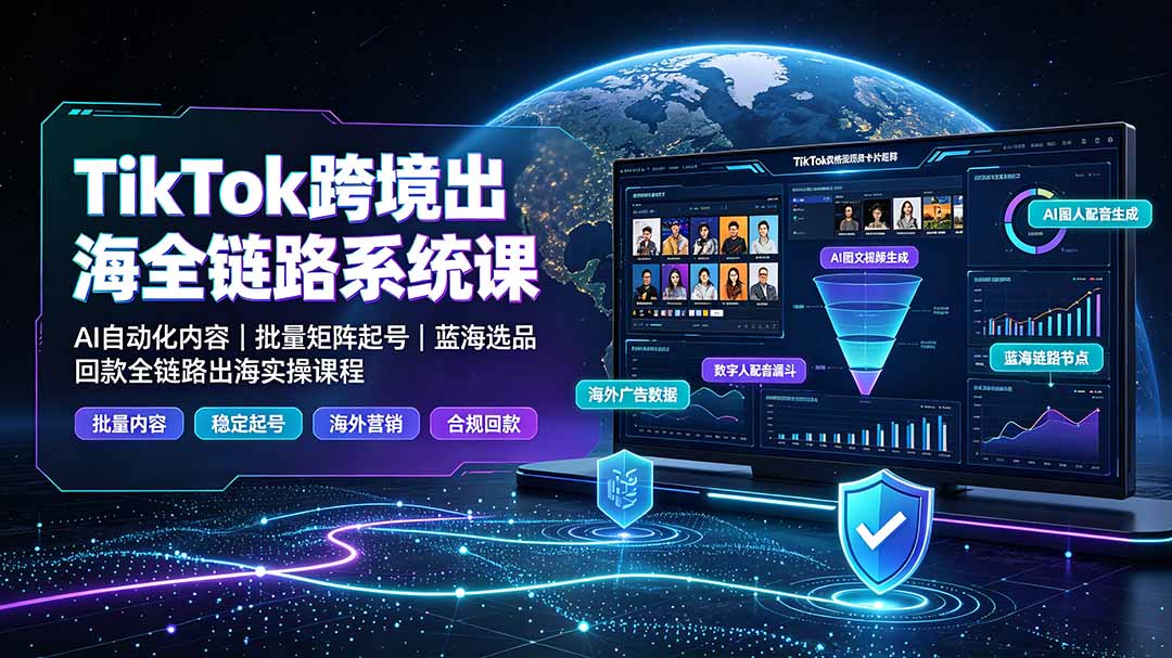 (19425期)TikTok跨境出海全链路系统课-2026年7月:AI自动化内容|批量矩阵起号|蓝海选品回款全链路出海实操课程-赛德副业库