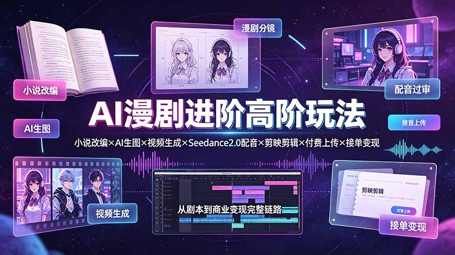 (19430期)AI漫剧进阶高阶玩法:小说改编×AI生图×视频生成×Seedance2.0配音×剪映剪辑×付费上传×接单变现-赛德副业库