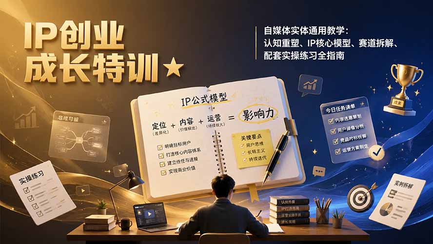 （19567期）IP创业成长特训★自媒体实体通用教学：认知重塑、IP核心模型、赛道拆解、配套实操练习全指南-赛德副业库