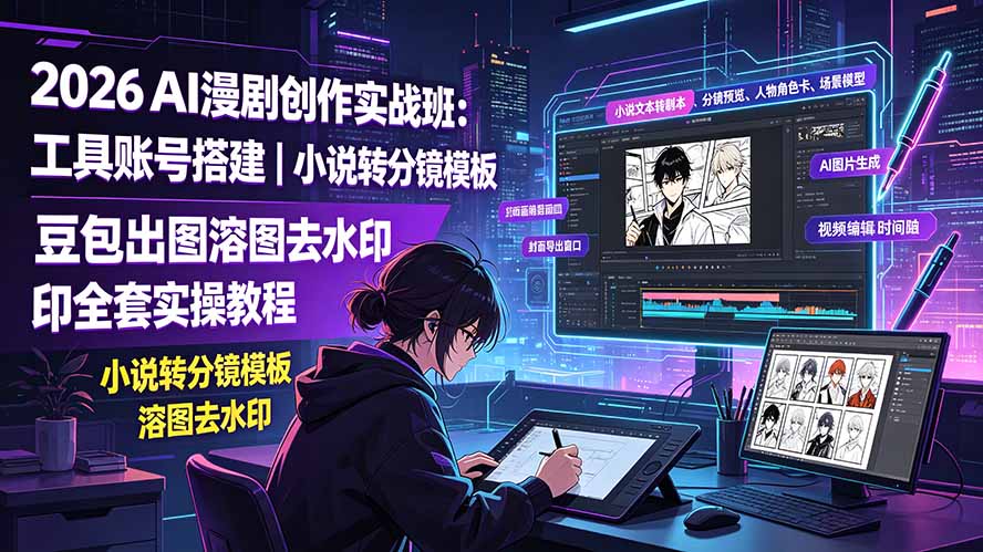 (19433期)2026AI漫剧创作实战班:工具账号搭建|小说转分镜模板|豆包出图溶图去水印全套实操教程-赛德副业库