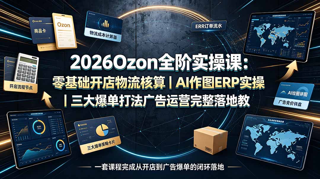 （19400期）2026Ozon全阶实操课：零基础开店物流核算｜AI作图ERP实操｜三大爆单打法广告运营完整落地教程-赛德副业库