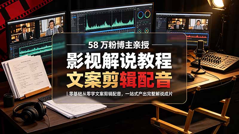 (19160期)58 万粉博主荧幕春秋亲授影视解说教程|零基础从零学文案剪辑配音,一站式产出完整解说成片-赛德副业库