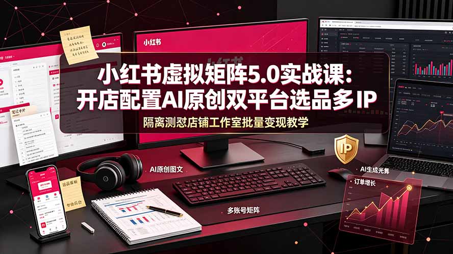 （19521期）小红书虚拟矩阵5.0实战课：开店配置｜AI原创｜双平台选品｜多IP隔离｜测怼店铺工作室批量变现实操教学-赛德副业库