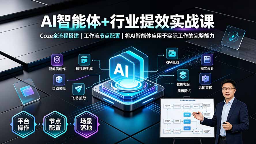 (19281期)AI智能体+行业提效实战课·Coze全流程搭建|工作流节点配置|将AI智能体应用于实际工作的完整能力-赛德副业库