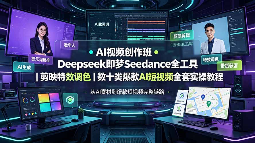 (19454期)AI视频创作班◆Deepseek即梦Seedance全工具|剪映特效调色|数十类爆款AI短视频全套实操教程-赛德副业库