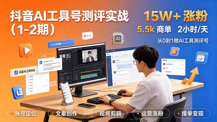 （19380期）抖音AI工具号测评实战（1-2期）：单号涨粉15W+×商单5.5k×伙伴计划×普通人可复制，每天2小时长期可持续-赛德副业库