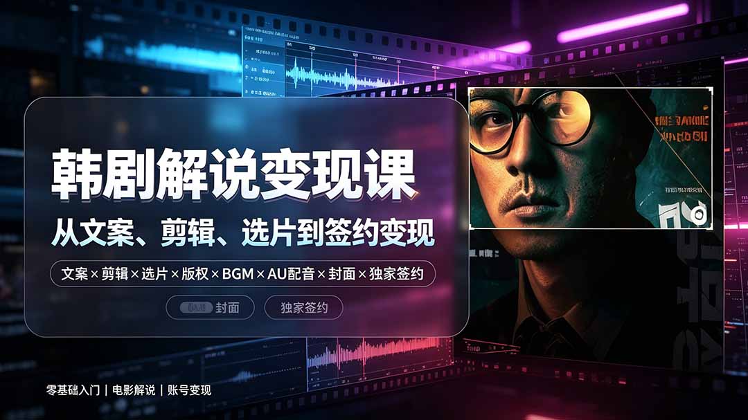 (19438期)抖音270W粉丝博主亲授韩剧解说课:文案×剪辑×选片×版权×BGM×AU配音×封面×独家签约,零基础到变现-赛德副业库