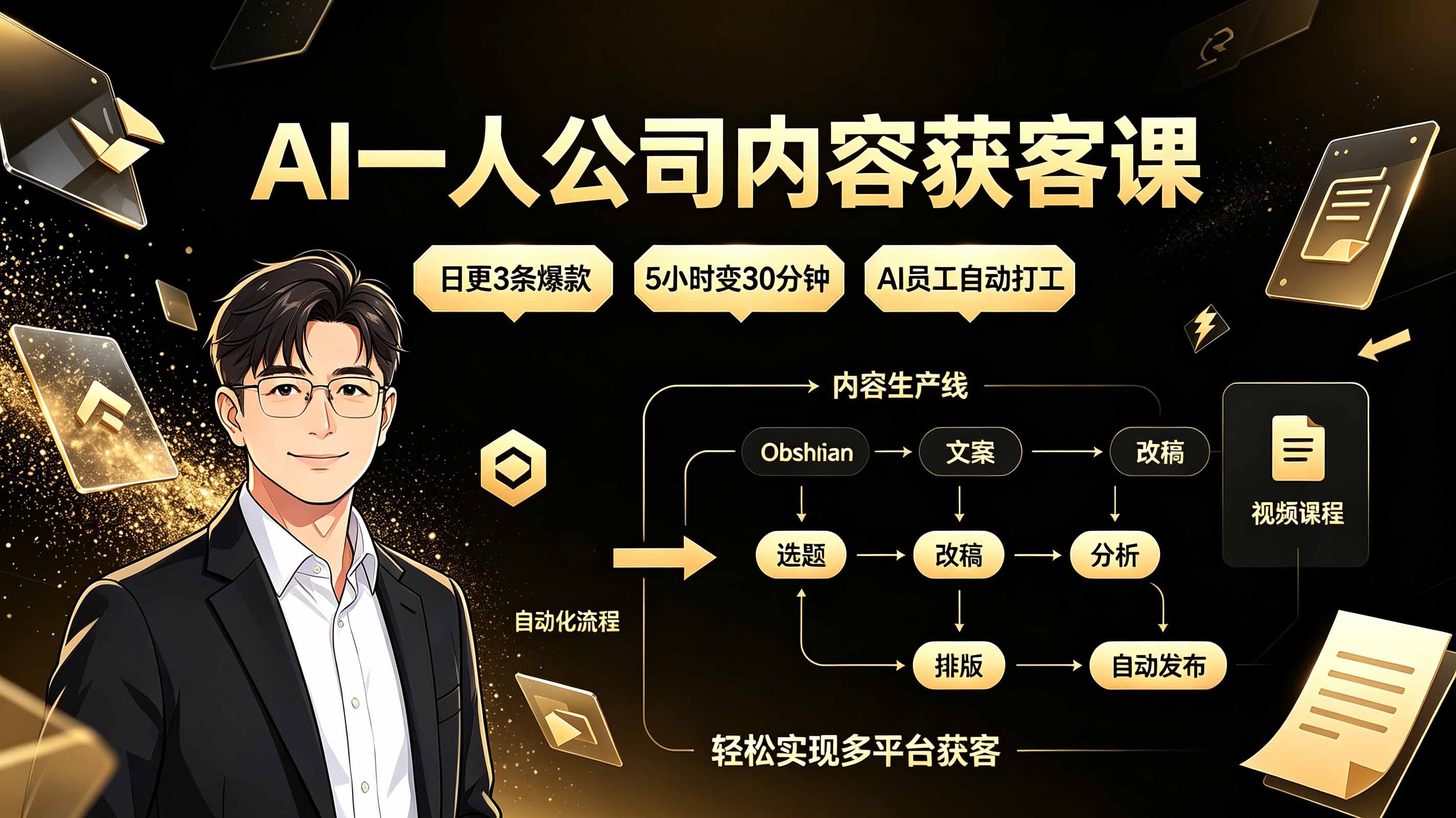 （19387期）AI一人公司内容获客课：日更3条爆款×5小时变30分钟×AI员工自动打工，轻松实现多平台获客-赛德副业库