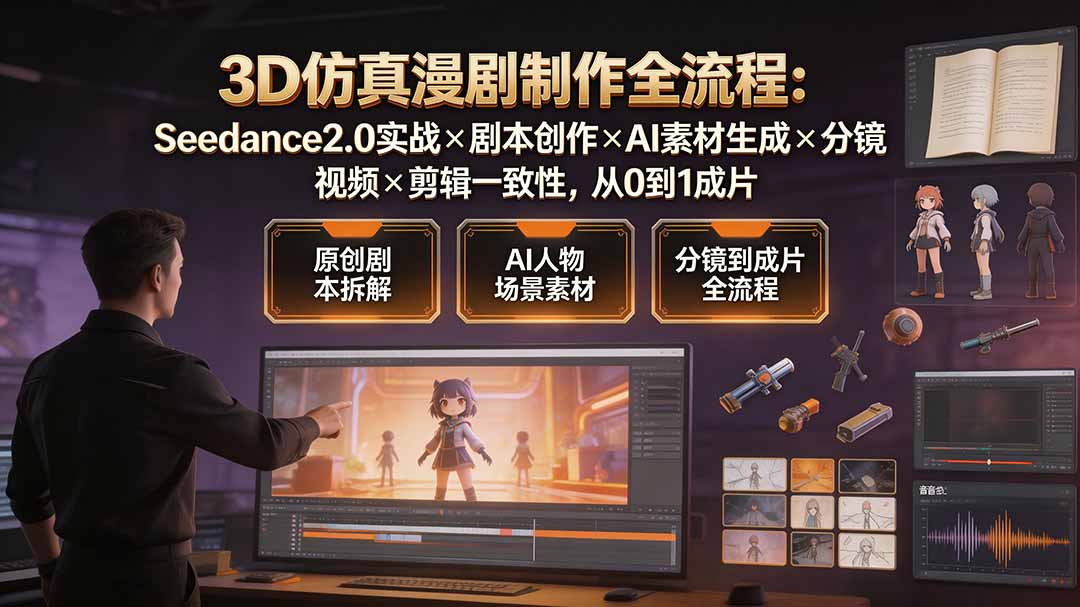 （19341期）3D仿真漫剧制作全流程：Seedance2.0实战×剧本创作×AI素材生成×分镜视频×剪辑一致性，从0到1成片-赛德副业库