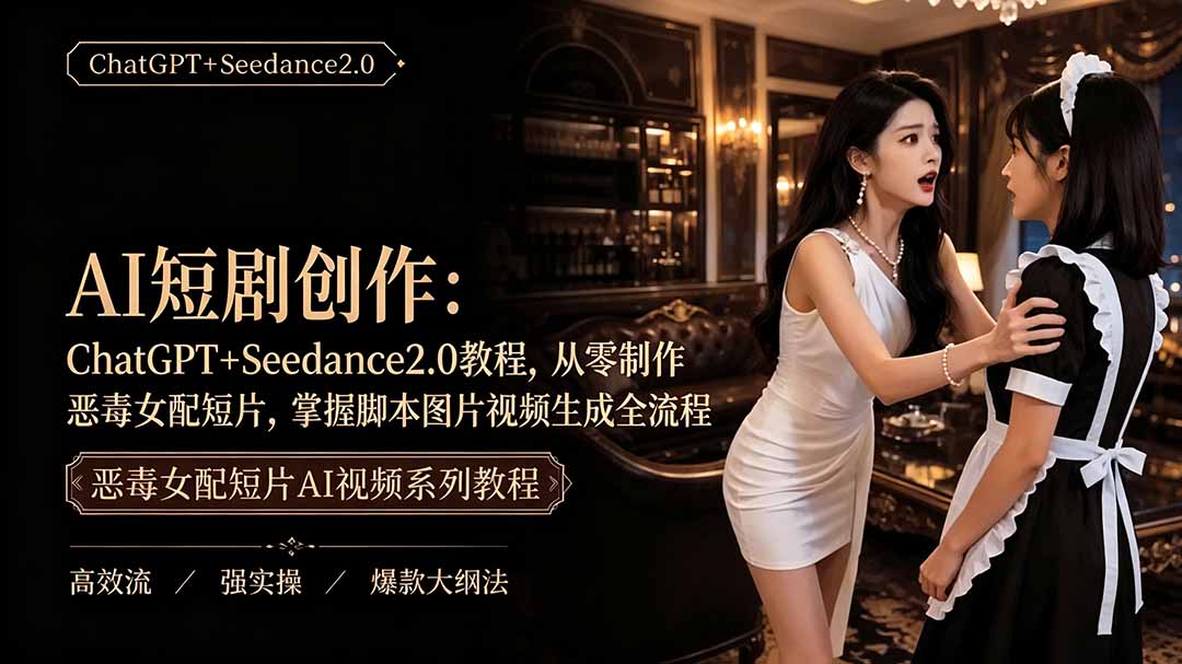 (19545期)AI短剧创作:ChatGPT+Seedance2.0教程,从零制作恶毒女配短片,掌握脚本图片视频生成全流程-赛德副业库