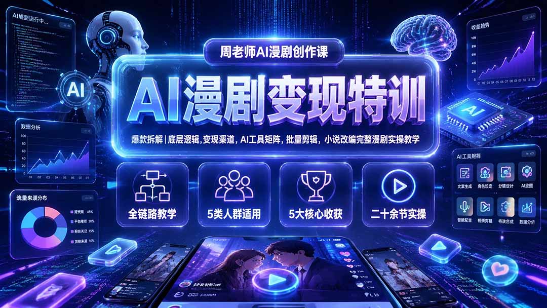 (19633期)AI漫剧变现特训★爆款拆解|底层逻辑,变现渠道,AI工具矩阵,批量剪辑,小说改编完整漫剧实操教学-赛德副业库