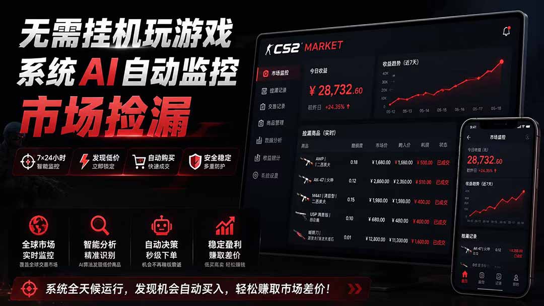 （19555期）系统AI自动监控市场捡漏，不用玩游戏|只需要一部手机|支持任何形式数据验证-赛德副业库