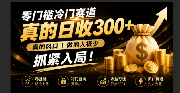 （19575期）零成本冷门赛道，真的日300+真风口，做得人极少！赶紧入局，超级简单！-赛德副业库