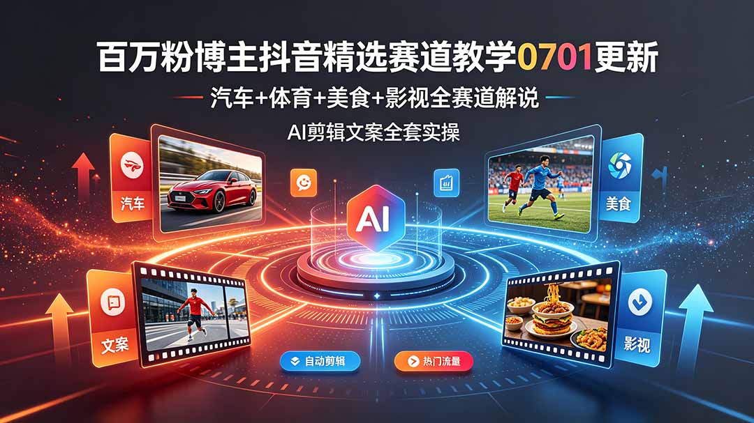 (19144期)百万粉博主抖音精选赛道教学-0701更新,汽车+体育+美食+影视全赛道解说,AI剪辑文案全套实操-赛德副业库