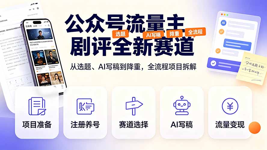 （19348期）公众号流量主剧评全新赛道，从选题、AI写稿到降重，全流程项目拆解-赛德副业库