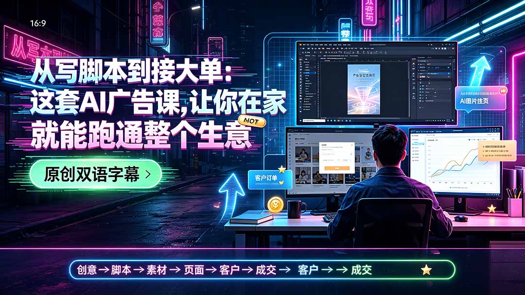 (19318期)从写脚本到接大单:这套AI广告课,让你在家就能跑通整个生意【原创双语字幕】-赛德副业库
