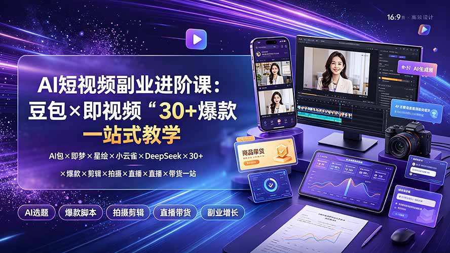 (19458期)AI短视频副业进阶课:豆包×即梦×星绘×小云雀×DeepSeek×30+爆款×剪辑×拍摄×直播×带货一站式教学-赛德副业库