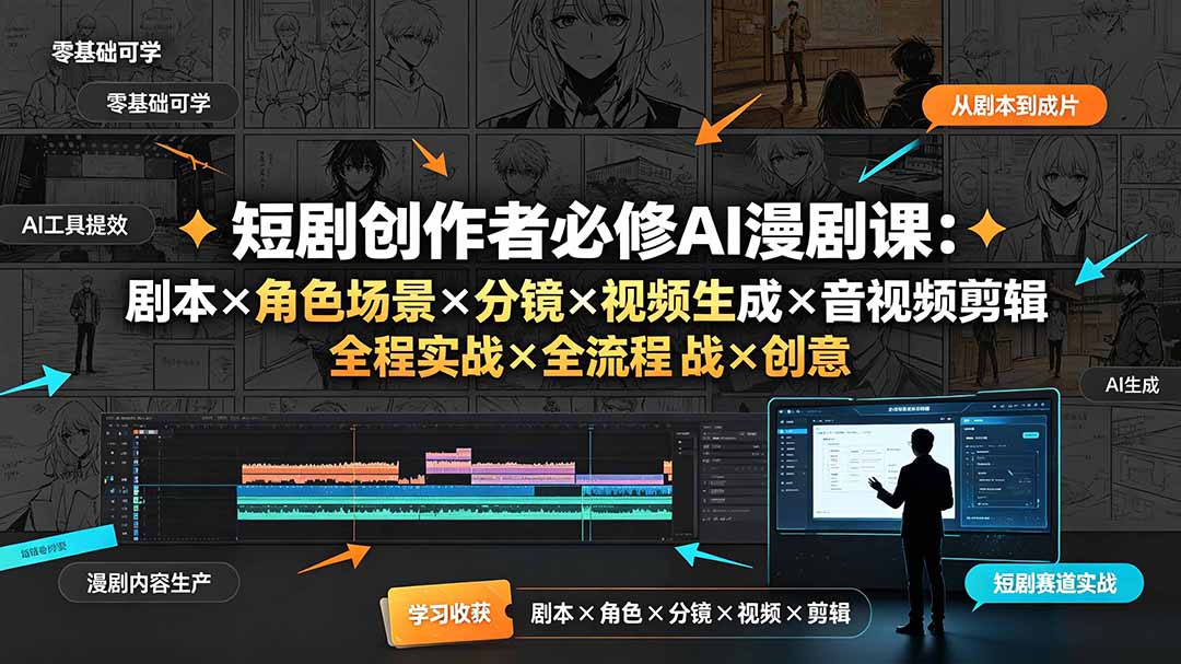 (19459期)短剧创作者必修AI漫剧课:剧本×角色场景×分镜×视频生成×音视频剪辑×全流程实战×创意短片拆解-赛德副业库