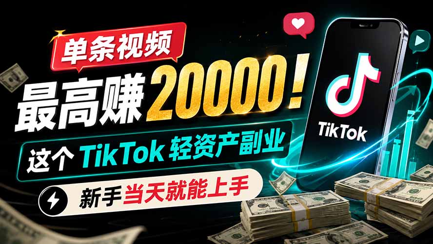 (19457期)单条视频最高赚 20000!这个 TikTok 轻资产副业,新手当天就能上手-赛德副业库