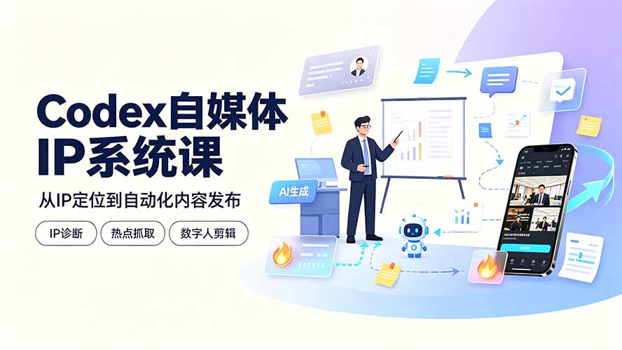 （19258期）Codex自媒体IP系统课：IP诊断/热点抓取/IP蒸馏 Skill，爆款复刻数字人多平台自动发布教程-赛德副业库